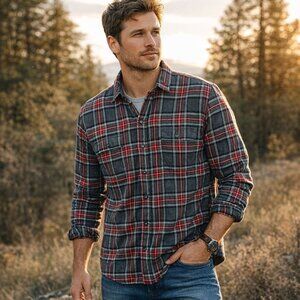 Woolrich Gorpcore Utility Mens M Plaid Flannel Shirt 100% Cotton Hiking Outdoors